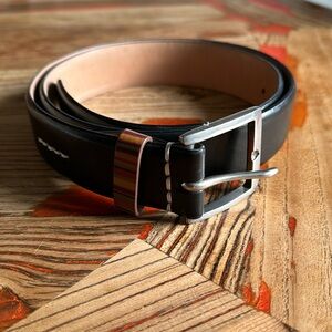 Paul Smith Black Leather Belt With 'Signature Stripe' Keeper
